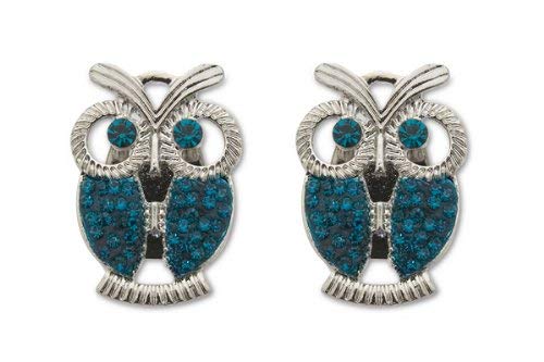 Sassy Clips Silver Owl with Blue Zircon Crystal Rhinestones