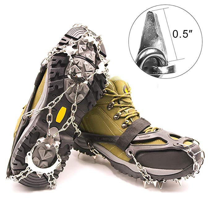 SHANLU Snow Grips, Traction Cleats/Ice Grips for Shoes with 18 Spikes, Anti-Slip Stainless Steel Crampons for Mountaineering & Ice Climbing/Camping & Hiking (M/L / XL)