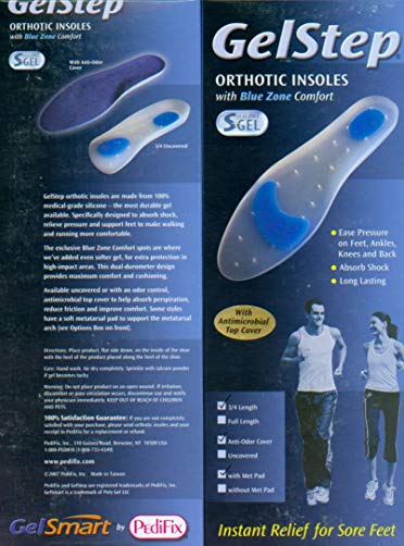 PediFix GelStep Orthotic Insoles with Blue Zone Comfort - 3/4 Length / Met Pad - L