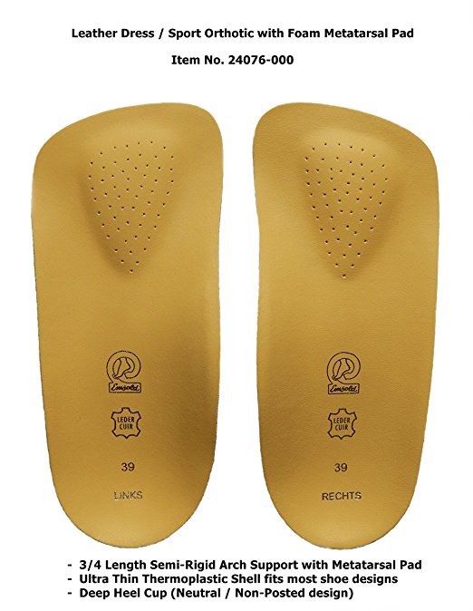 Emsold Ultra Thin Orthotic with Metatarsal Pad and Deep Heel Cup – Semi-Rigid Arch Support Insole for Men and Women – Relieves Pain from Plantar Fasciitis, Morton’s Neuroma and Metatarsalgia