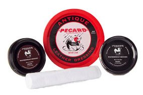 Pecard Antique Kit: Leather Dressing Weatherproof Dressing Black Brown Cloth