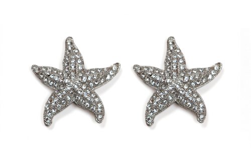 Sassy Clips Large Starfish, Silver with Clear Crystal Rhinestones