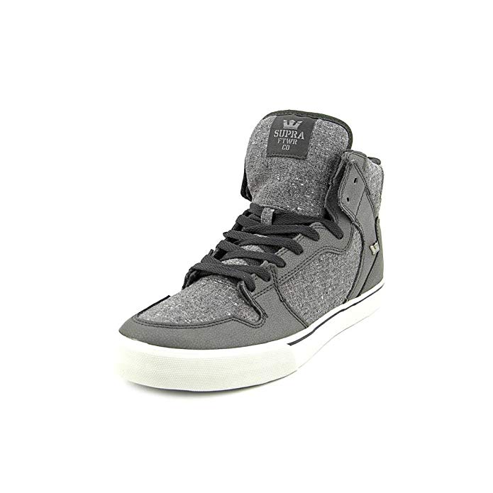 Supra Vaider High Top Skate Shoe - Men's Black Leather/Charcoal Speckled Textile