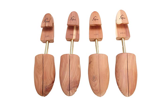 Alsa Men's Single Tube Cedar Shoe Tree with Wide Heel and Adjustable Split Toe (2 Pack)