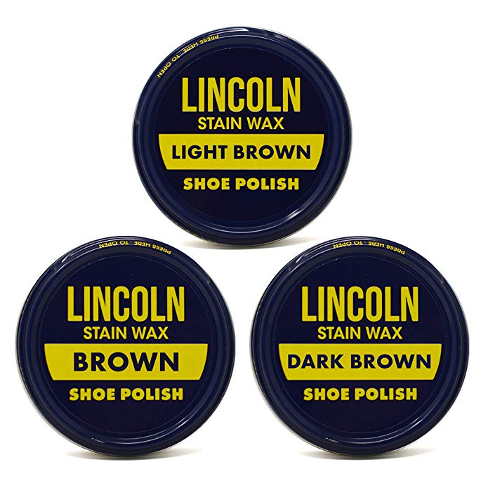 Lincoln Stain Wax Shoe Polish Variety Pack of Browns (Light Brown, Brown, Dark Brown)