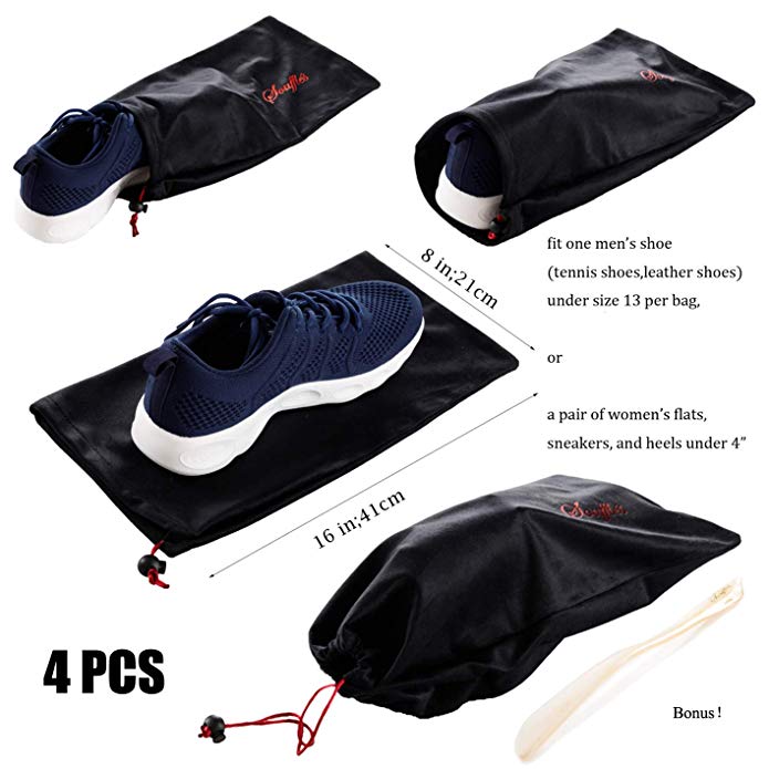 Soufflé Travel Shoe Storage Bags Drawstring Pouch Machine Washable Shoe Sleeves for Men & Women, Black