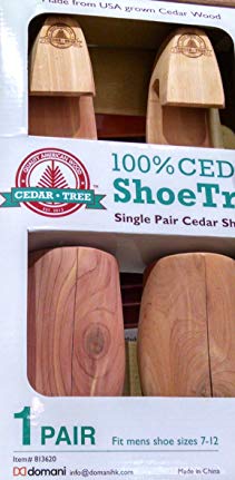 100% Cedar Shoe Tree 1 pair fits men shoe size 7 - 12