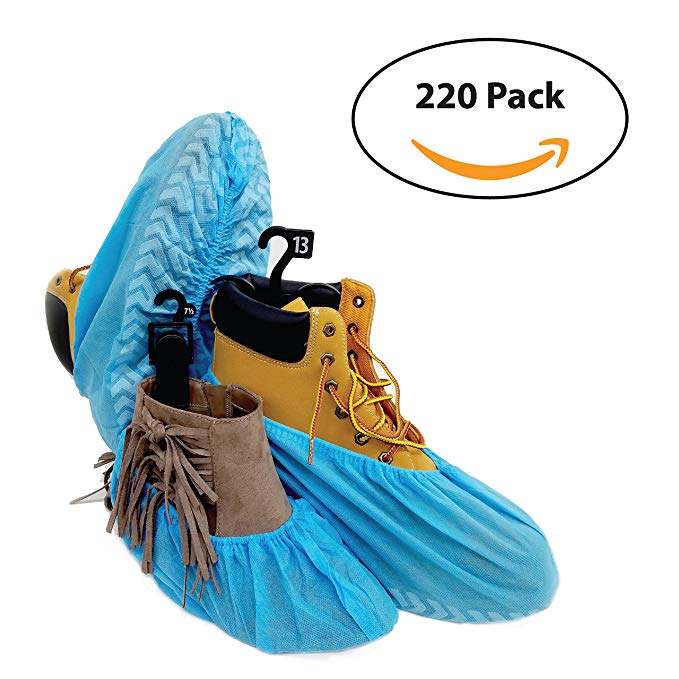 220 Premium Disposable Boot & Shoe Covers by PedaShield | Booties are Large, Durable, Water Resistant, Blue, Recyclable | One Size Fits Up to XL Men's 13 | Built for 25 percent MORE USE (220)